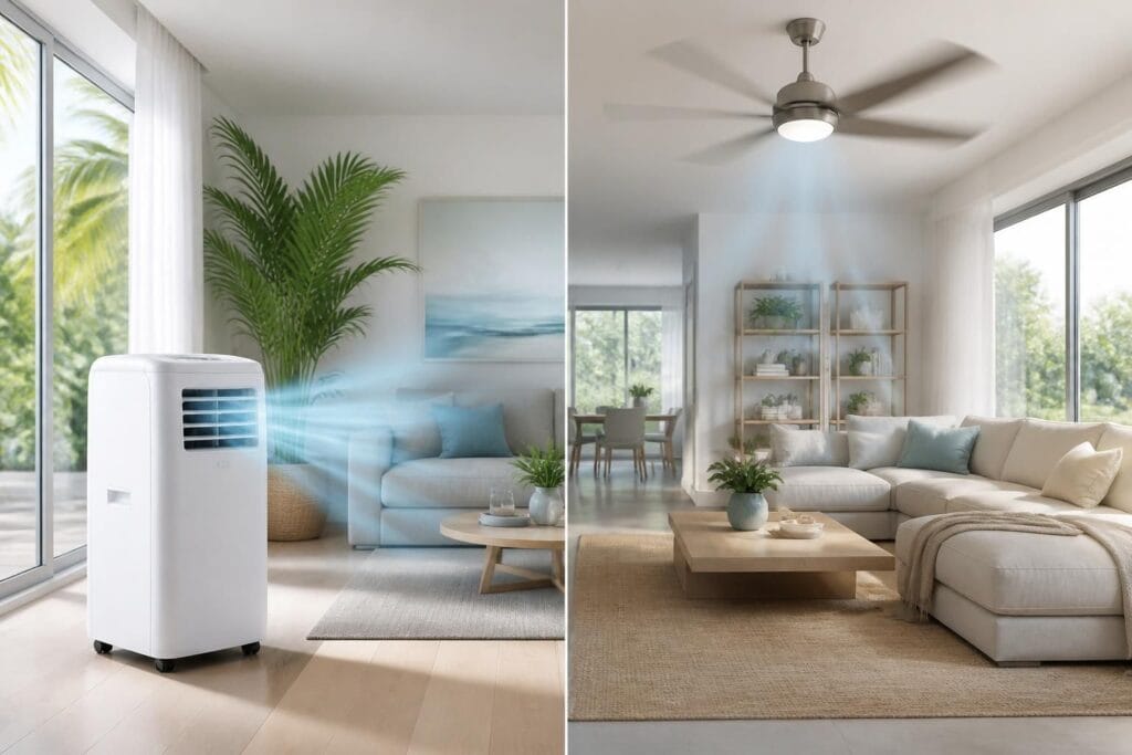 Découvrez les avantages et inconvénients du climatiseur mobile et du ventilateur au plafond pour choisir la solution rafraîchissante adaptée à votre intérieur.