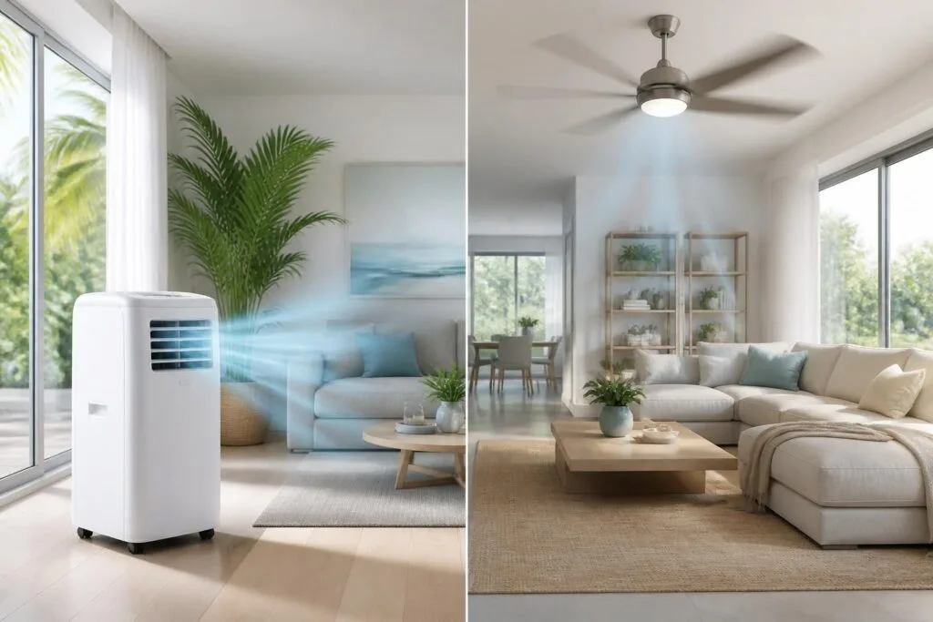 Découvrez les avantages et inconvénients du climatiseur mobile et du ventilateur au plafond pour choisir la solution rafraîchissante adaptée à votre intérieur.